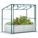 Ohuhu Raised Garden Bed with Cover Outdoor, 4x2x1 FT Galvanized Metal Planter Box with PVC Greenhouse Cover, Protects Plants from Frost Birds Insects, 3-in-1 Gardening Set for Vegetable Flower Herb