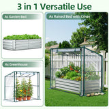 Ohuhu Raised Garden Bed with Cover Outdoor, 4x2x1 FT Galvanized Metal Planter Box with PVC Greenhouse Cover, Protects Plants from Frost Birds Insects, 3-in-1 Gardening Set for Vegetable Flower Herb