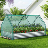 Ohuhu Raised Garden Bed with Cover Outdoor, 4x2x1 FT Galvanized Metal Planter Box with PVC Greenhouse Cover, Protects Plants from Frost Birds Insects, 3-in-1 Gardening Set for Vegetable Flower Herb