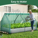 Ohuhu Raised Garden Bed with Cover Outdoor, 4x2x1 FT Galvanized Metal Planter Box with PVC Greenhouse Cover, Protects Plants from Frost Birds Insects, 3-in-1 Gardening Set for Vegetable Flower Herb